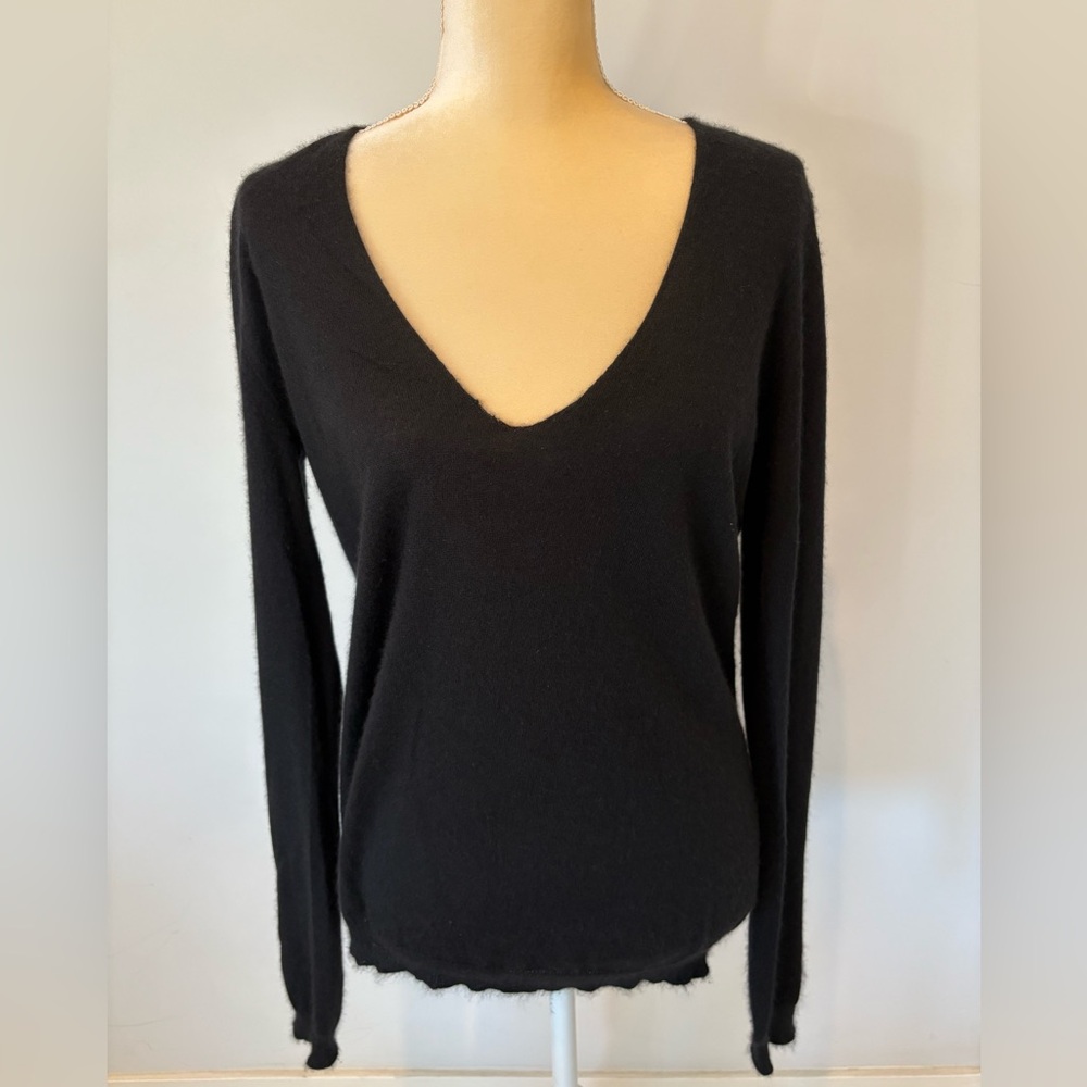 Rick Owens Black 100% Cashmere V-Neck Sweater, XS